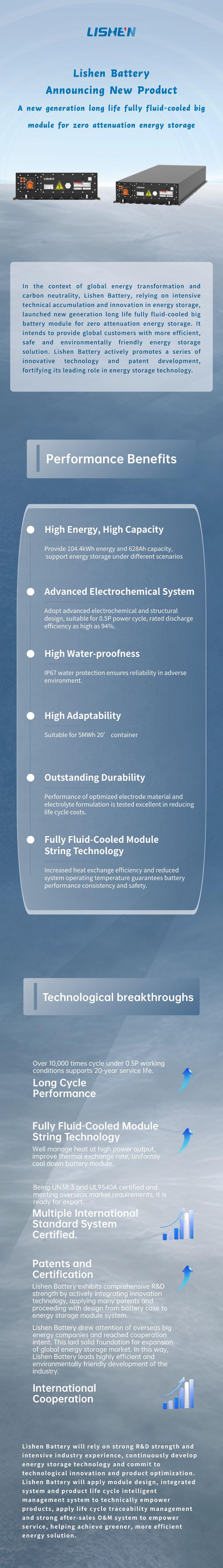 Lishen Battery Announced A new generation long life fully fluid-cooled
big module for zero attenuation energy storage